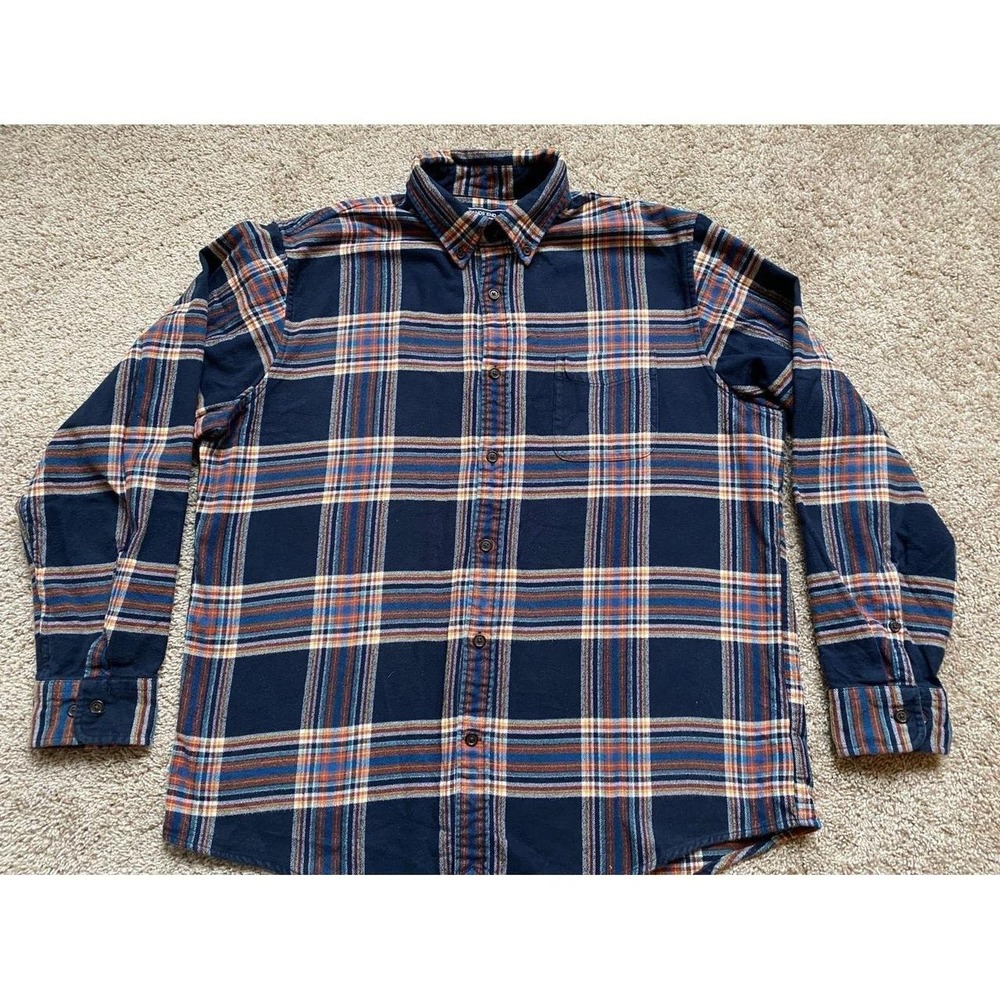Lands End Men Shirt Large Plaid Navy BLue Long Sleeve Flannel 16-16 1/2 SKU12 - Picture 1 of 6